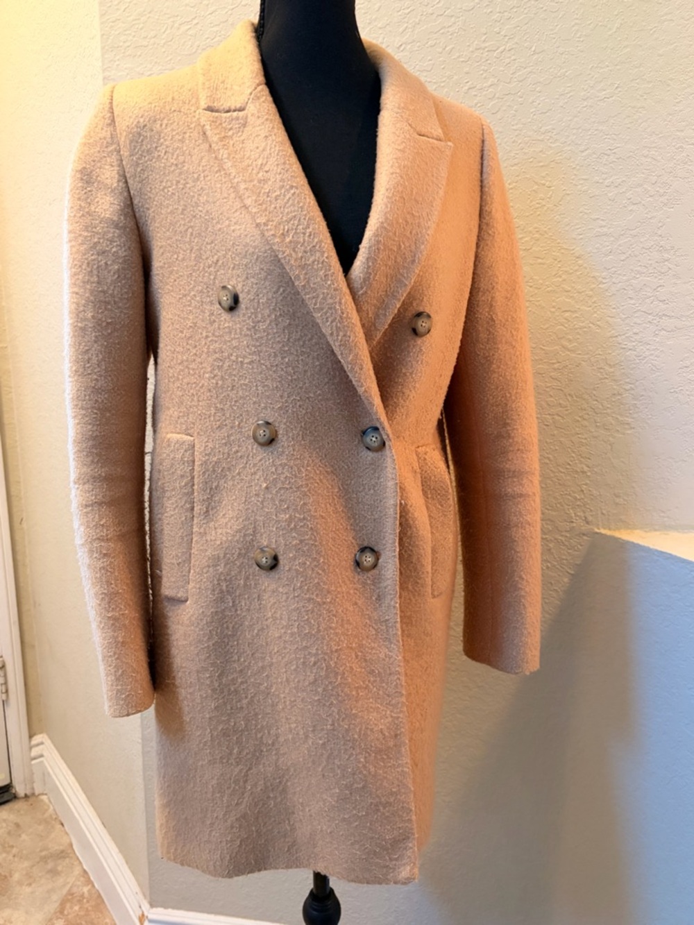 Zara Double-Breasted Pea Coat in Light Pink